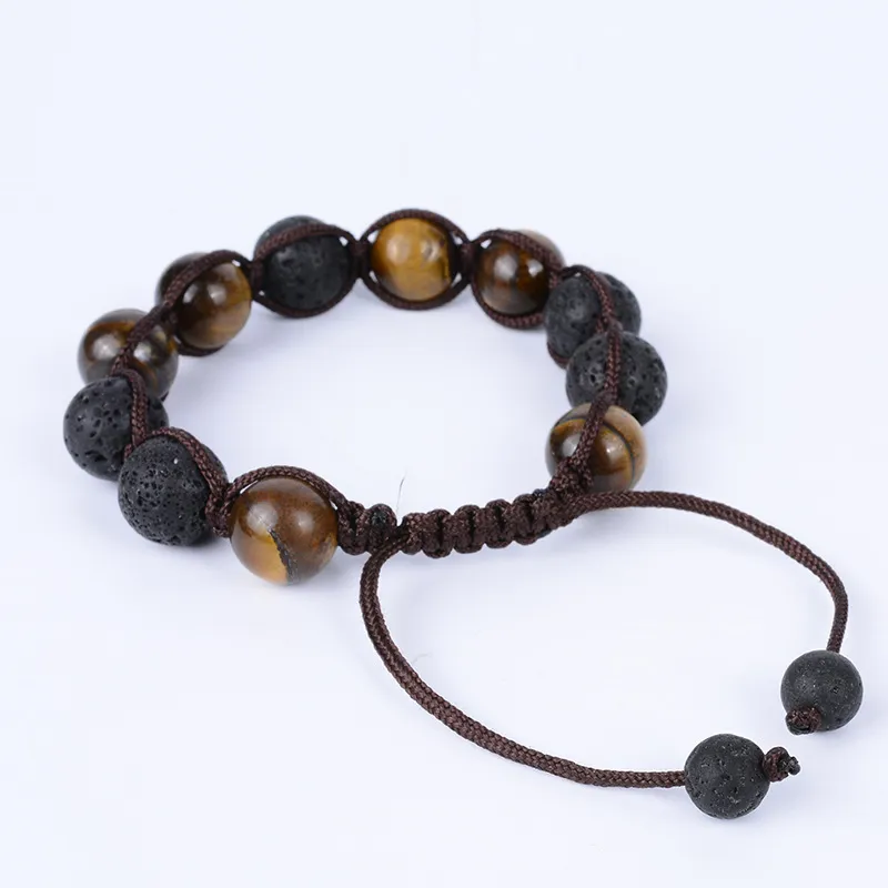 Natural Stone Yoga Bracelet Weave Rope 12mm Tiger Eye Lava Chakras Bracelets Aromatherapy Adjustable Kimter-B675L Z