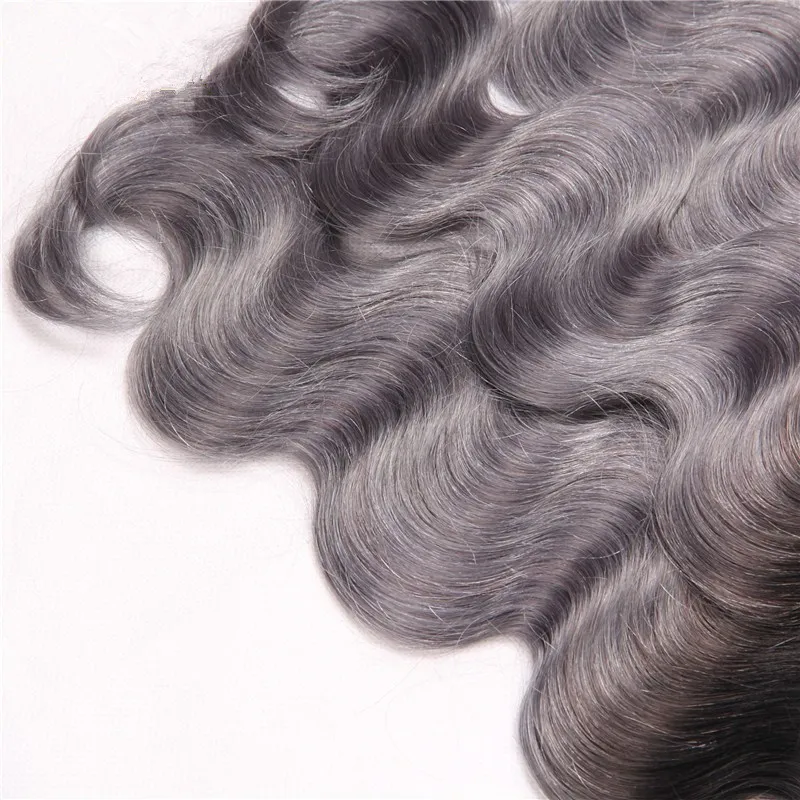 # 1b grau Ombre Körperwelle Haarbündel Peruanischer Human Virgin Sliver Grau Ombre Haarverlängerungen Los 300G Two Tone Grey Hair Wefts