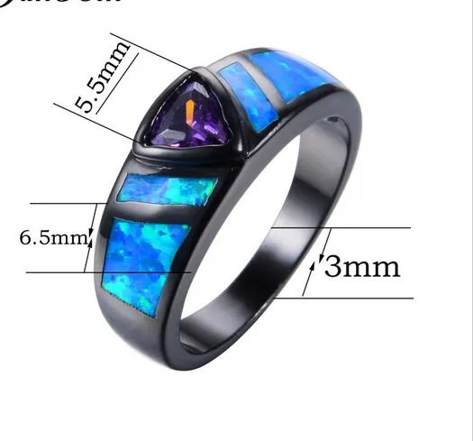 Anello geometrico viola Anello con opale di fuoco blu Gioielli riempiti in oro nero Anelli di fidanzamento da matrimonio vintage uomini e donne