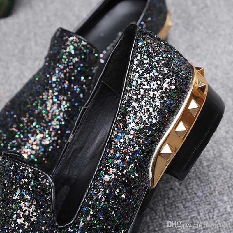 2017 Men Glitter Shoes New Mens Fashion Casual Flats Men's Designer Dress Shoes Loafers Men Shoes! EU38-46