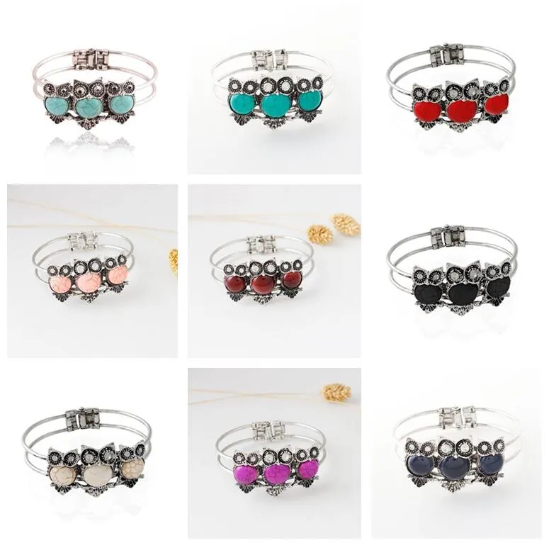 Meilleur cadeau Explosive Retro Wind Turquoise Imitation Thai Silver Owl Bracelet FB269 ordre de mélange 20 pièces beaucoup Bracelets à breloques