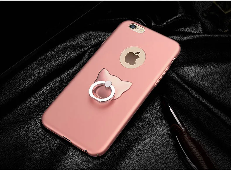 Estuche rígido de plástico mate para Iphone 6S Plus 7 Plus Estuche para PC con soporte para anillo de oso Estuches para teléfono Cubierta completa