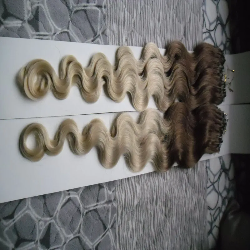 Ombre Hair Extension Micro Ring Body Wave 200g 1g / s 200s T4 / 613 Mikroring Mänskliga hårförlängningar