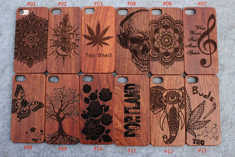 Cas en bois gravés par laser faits sur commande de caisse de téléphone en bois pour Iphone 5s 6 6s plus 7 7plus Samsung Galaxy S5 S6 Edege