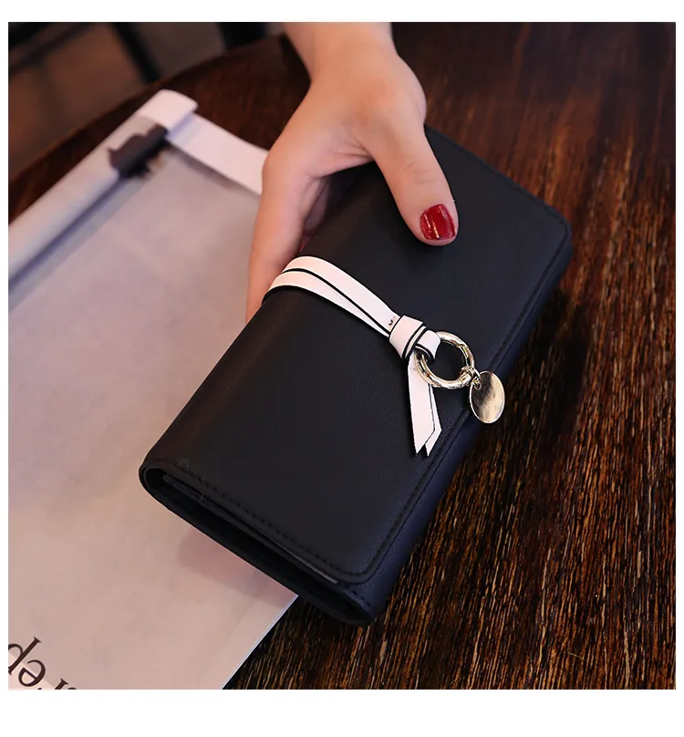 The brand is simple to use the wallet of long purse women`s purse soft wallet mobile phone card money clip leather color bag