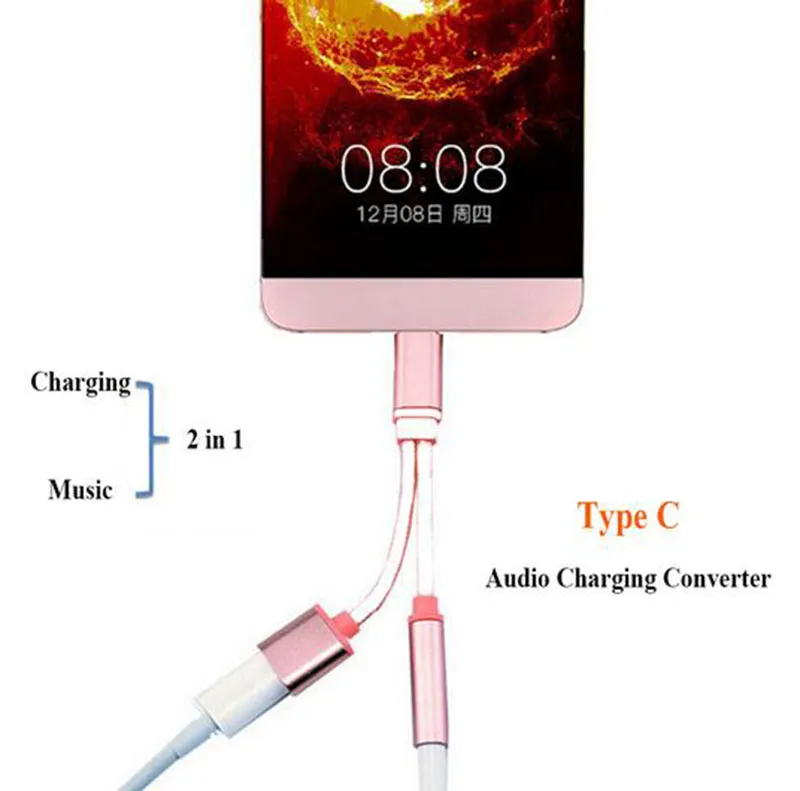 Type C 2 in 1 3.5mm Earphone Jack Adapter Connector Convertor Cable with Charging For LeTV LE 2 2PRO Max2 Xiaomi 6