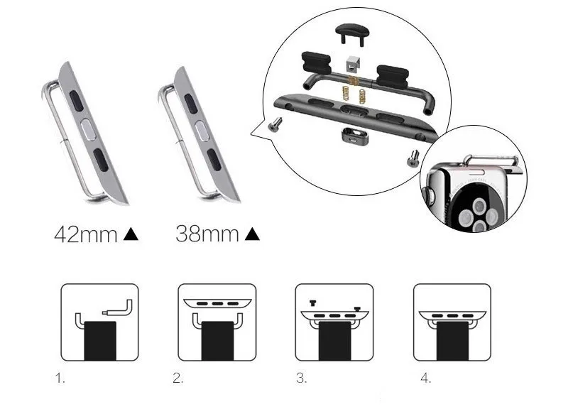 Mehrfarben Silber Schwarz Roségold Ein Paar Steckverbinder Adapter für 38mm oder 42mm Uhrenarmband Sport Edition Uhrenarmband für IWatch