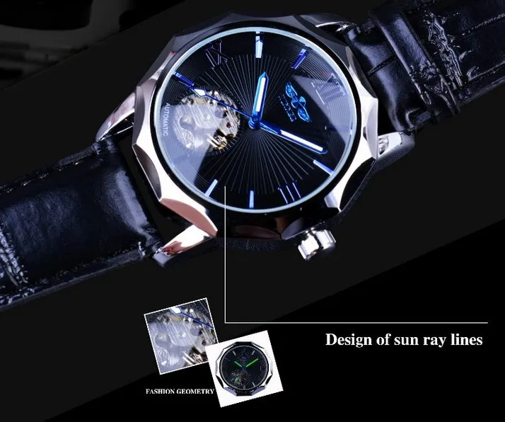 Gewinner Blaue Hände Design Transparent Skelett Kleine Mode Zifferblatt Display Herrenuhren Top-marke Luxus Automatische Mode Watches2459
