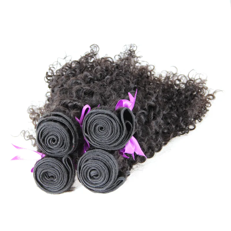 Brasilianska hårvävning 4st Cinky Curly Virgin Hair Natural Svart Brasiliansk Virgin Hair 4 Bundlar, Ingen Shedding, Tangle Gratis