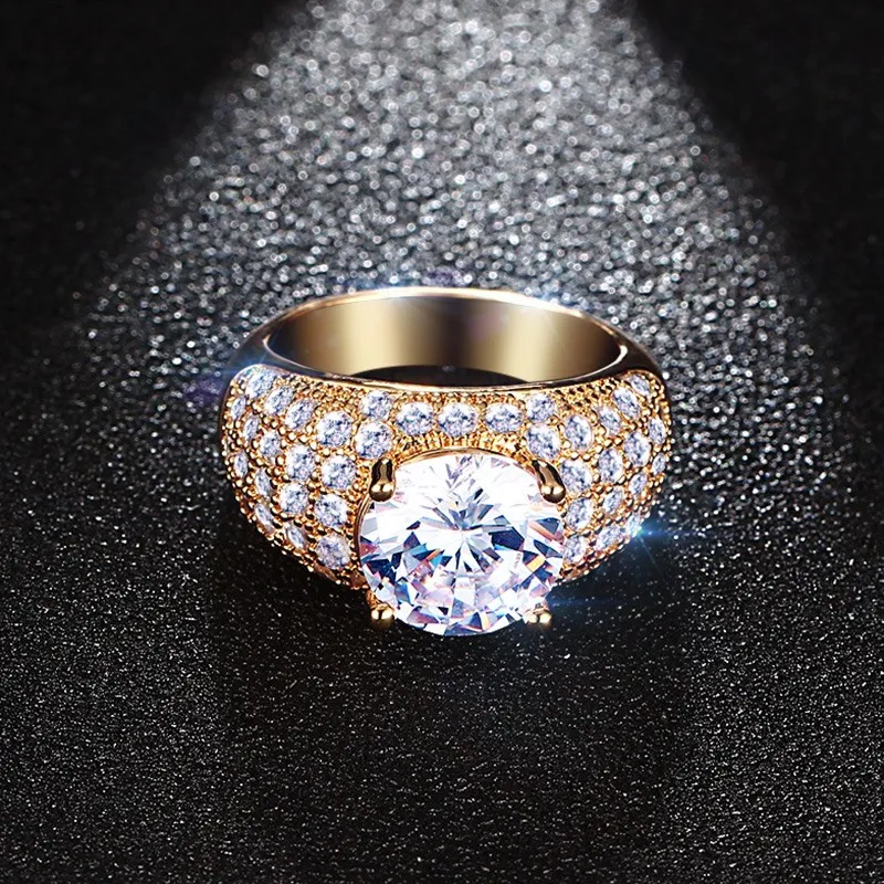 Anneaux de diamant simulés vintage pour femmes Bijoux de mariage Gold Big Round Round Ring Ring en gros RT-017
