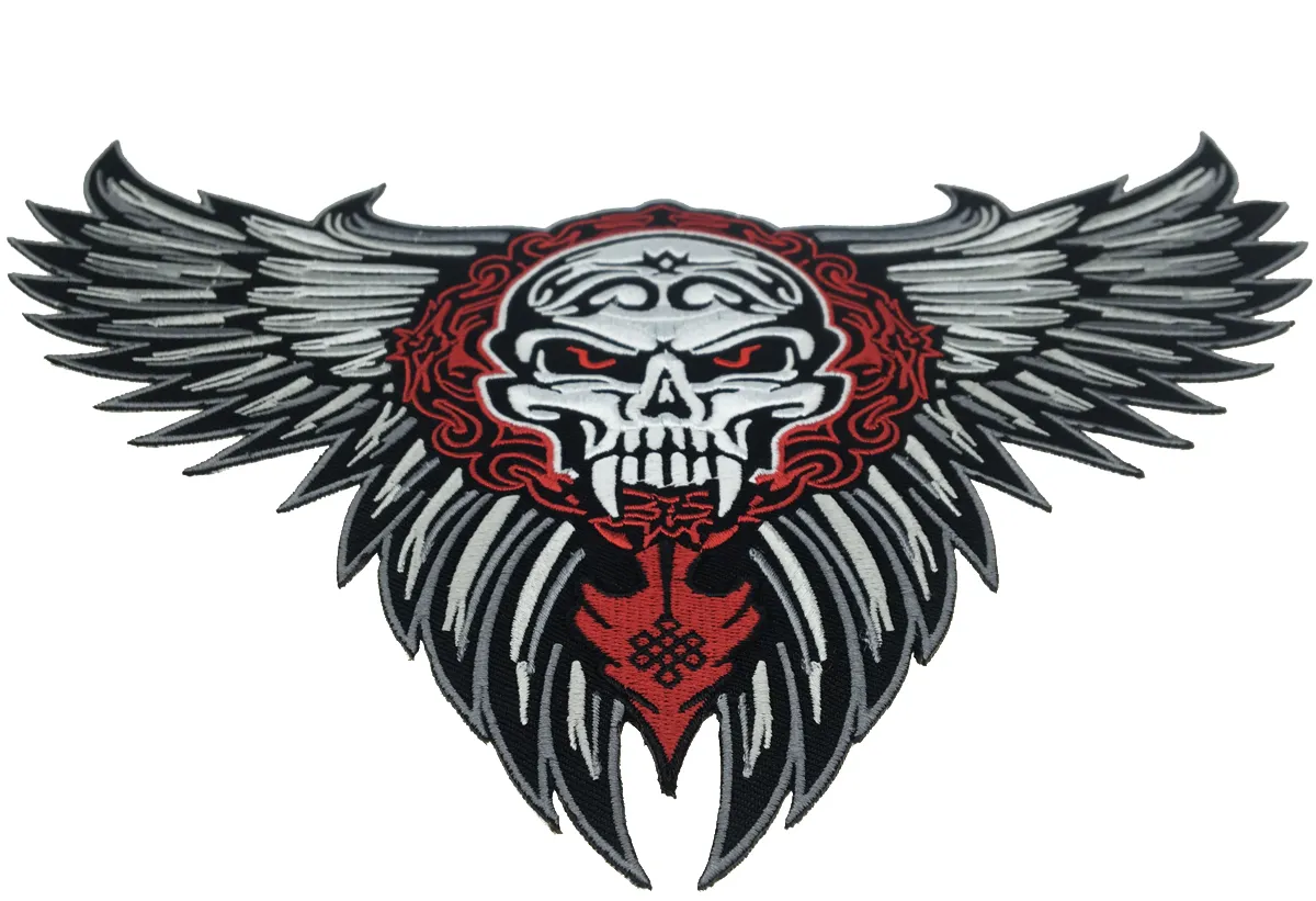 LARGE SKULL WINGS TRIBAL TATTOO BIKER JACKET RIDER VEST EMBROIDERED PATCH IRON ON SEW ON Jacket Embroidery