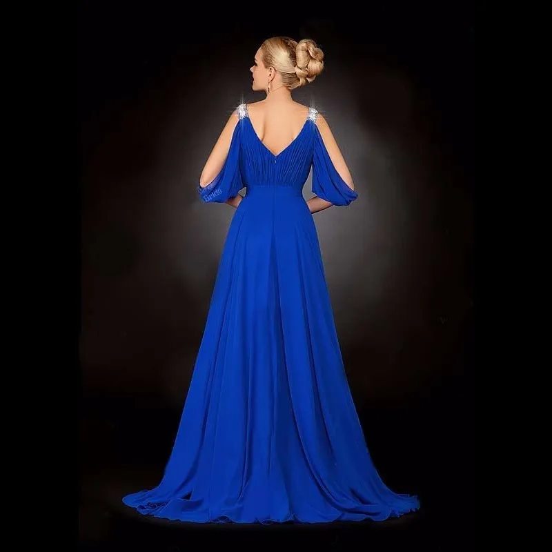 Royal Blue Chiffon V-Neck Long Evening Dress: Beaded, Pleated, Elegant  Party Gown for Women - Vestido De Festa Longo Formal from Dhgate Evening  Dresses