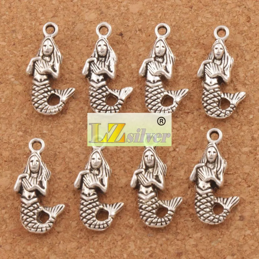 Antik Silver Mermaid Charms Pendants Smycken DIY / L164 22.4x10.3mm Smycken Resultat Komponenter Hot Sell