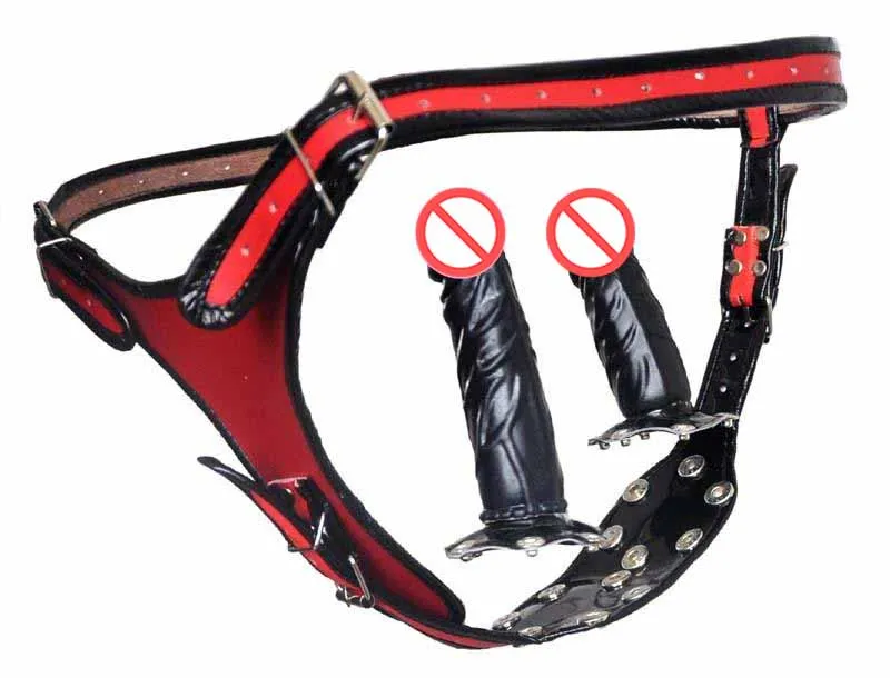 Chastity Belts for Women: Double Strapon Restraint with Removable Anal Plug, Adjustable Bondage Leather Pants Sex Toy