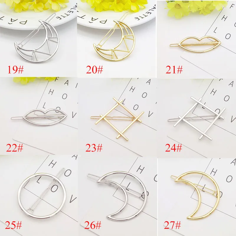 2017 New Promotion Trendy Vintage Circle Lip Moon Triangle Hair Pin Clip Hairpin Pretty Womens Girls Metal Jewelry Accessories