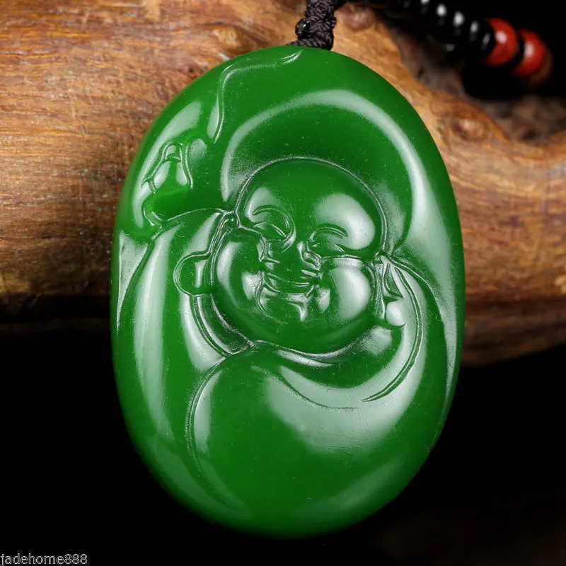 Naturais Nephrite Hetian Jade Jasper Rindo Buda Maitreya colar de pingente