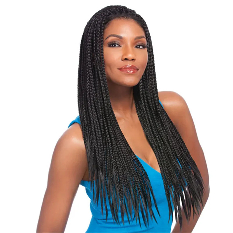 Hot sell braided lace front wigs 22inch black Curly Synthetic 3x box braids Wigs 300gram crochet braids black synthetic wigs for black women