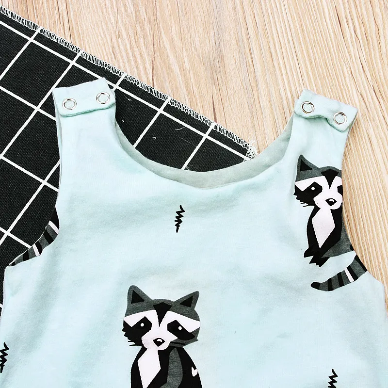 Pasgeboren baby kleding schattige baby romper zomer mouwloze wasbeer bedrukt jumpsuit baby een stuk pak outfits kinderkleding katoenen babysuit