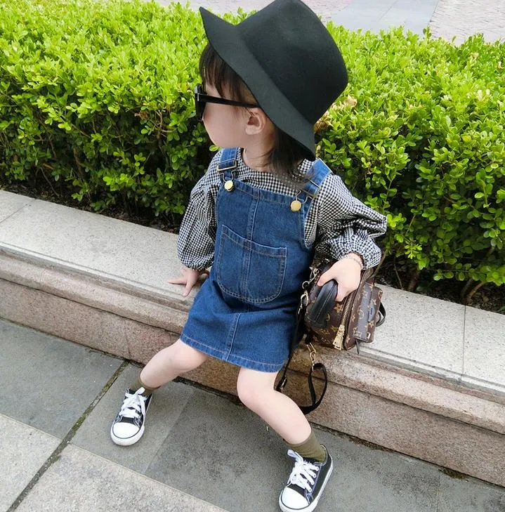 Spring Autumn Baby Girls Denim Suspender Skirt Kids Overalls Dress Children Denim Dresses Clothing 3890