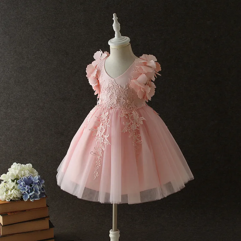 Fleur Filles Robe Dentelle broderie florale Enfants princesse robe de soirée pétale stéréo tulle Enfants Robe De Bal Sweet Girls Tutu Robe C2177