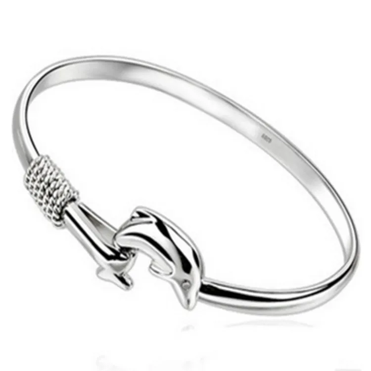 20 stks / partij Hot Gift Factory Prijs 925 Silver Charm Bangle Fine Noble Mesh Dolphin Armband Mode-sieraden