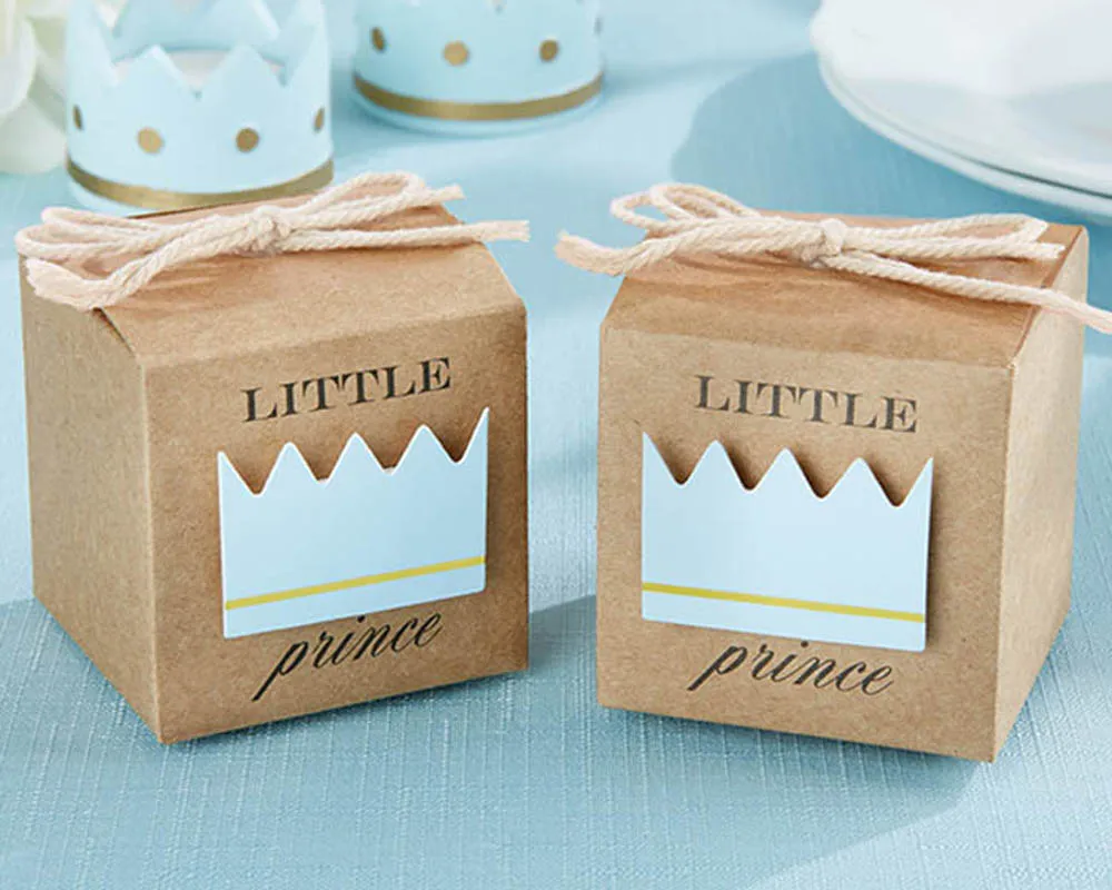 Little Prince / Princess Kraft Paper Gift Baby Shower Favor Box z sznurkiem łuku pakiet 48 sztuk