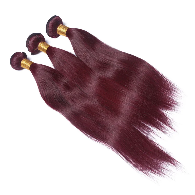 Proste 99J Wine Red Brazylian Human Hair Weves z koronkowymi czołowymi Burgundowe 3bundles z 13x4 Pełny koronkowy czołowy Closur5542703