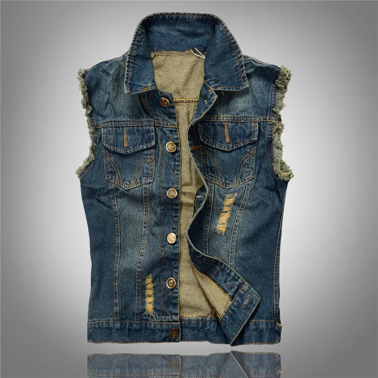 Wholesale- Multi Pocket Denim Vests Men Motorcycle Biker Jeans Vest Male Cowboy Sleeveless Jean Jacket Chaleco Hombre Plus Size 4XL 5XL 6XL