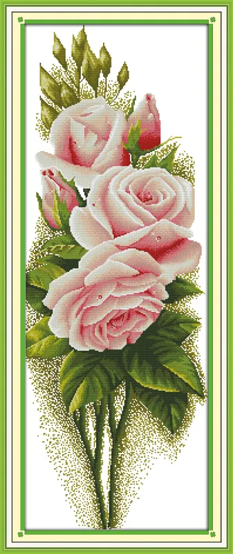 Rose rose amour panier de fleurs peinture de décor à la maison, ensembles de broderie au point de croix faits à la main comptés impression sur toile DMC 14CT / 11CT