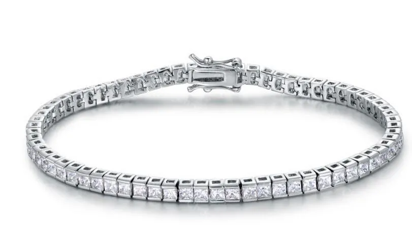 Elegantes quadratisches Diamant-Tennis-Armband, Damenschmuck, Platin-vergoldetes Zirkon-Armband
