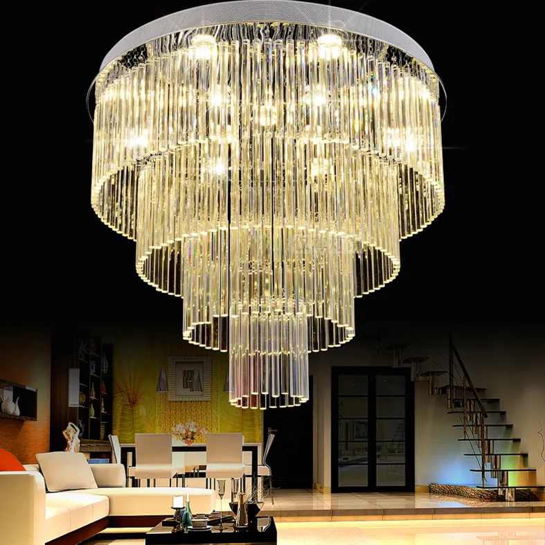 LED Modern Chandelier Lights Fixture K9 Crystal Chandeliers Multi Circles Home Indoor Lighting Hotel Hall Lobby Parlor Crystal Hanging Lamps