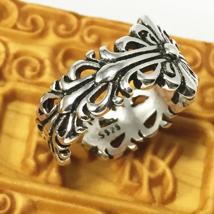 925 silver plated ring Korean fashion trendsetter hip-hop street Wu Yifan with silver flower ring7015692