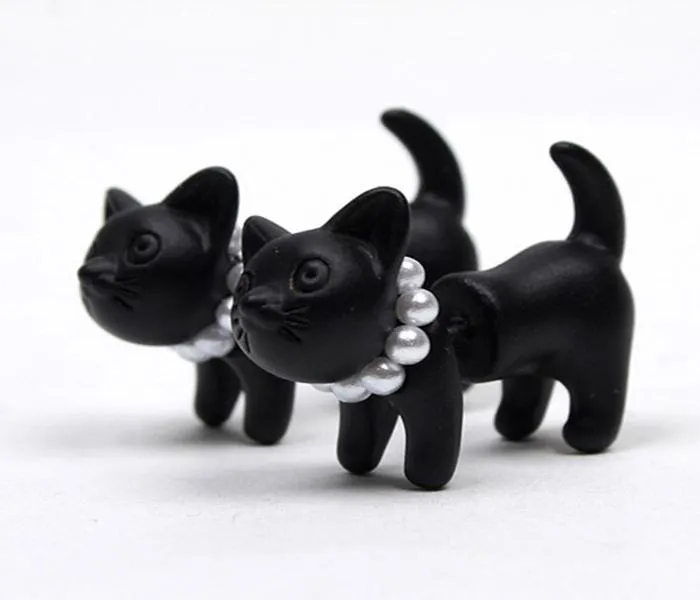 3d cute czarny kot piercing stadniny kolczyki dla kobiet dziewczyny i mężczyzn perła kanał kolczyk moda biżuteria c374