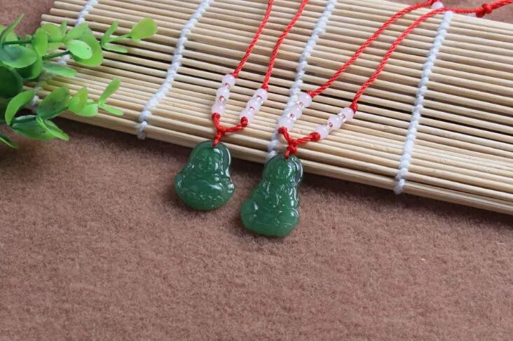 Good A++ Hot Pendant Jade Buddha Necklace Glass Ornament Red Rope Ornament WFN587 with chain a 