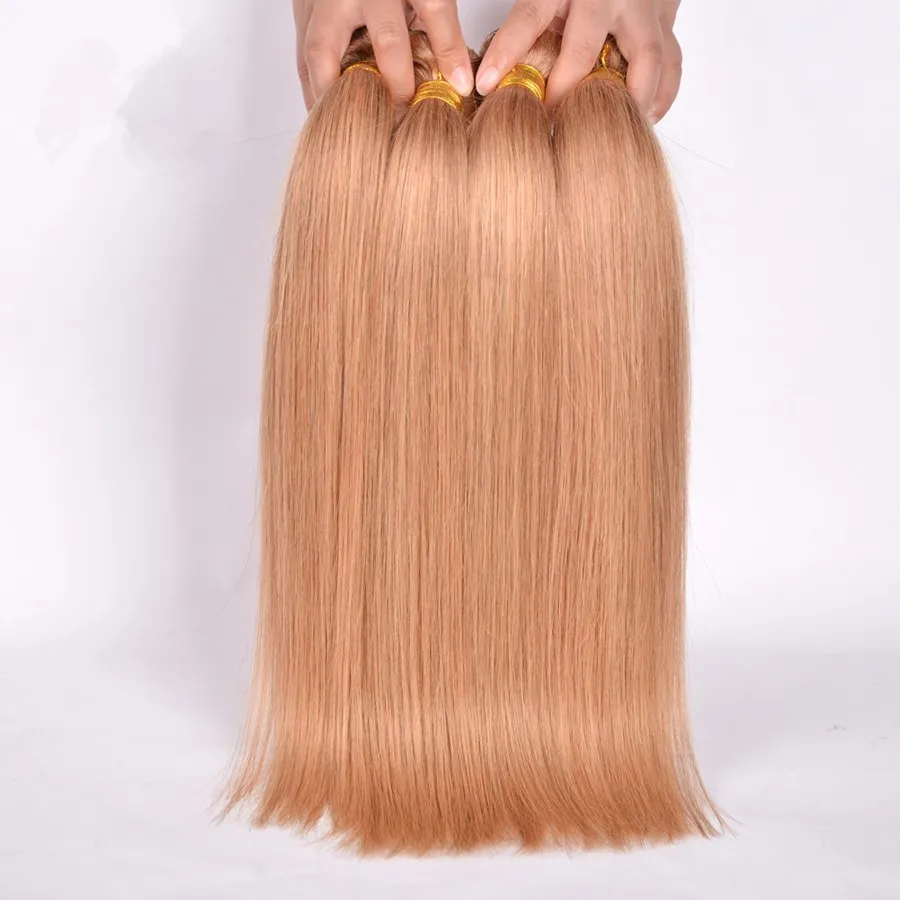 Brazylijska jedwabista prosta # 27 jasnobrązowe ludzkie włosy Wefts Honey Blonde Bundles Oferty 4 sztuk Brazylijski Dziewiczy Human Włoski Rozszerzenia