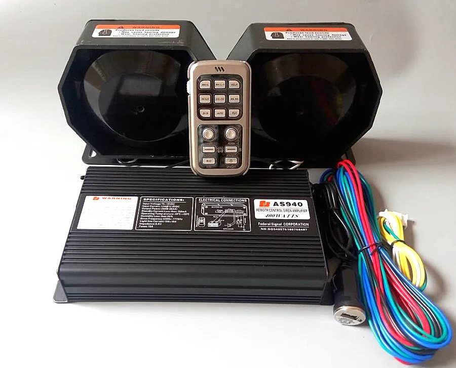 AS940 Amplificatori per sirene di polizia remote wireless a doppio tono da 400 W allarme per auto con funzione microfono 2 unità altoparlante da 200 W188e