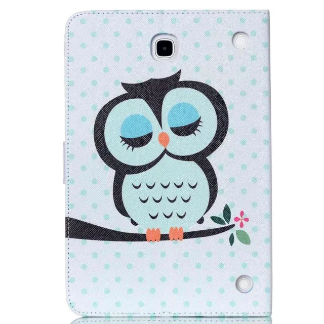 Fashion Owl Flower Eiffel Tower Mönster PU Läder Plånbok Flip Magnetic Väska till Samsung Galaxy Tab A 8,0 T350 Tab A 9,7 T550