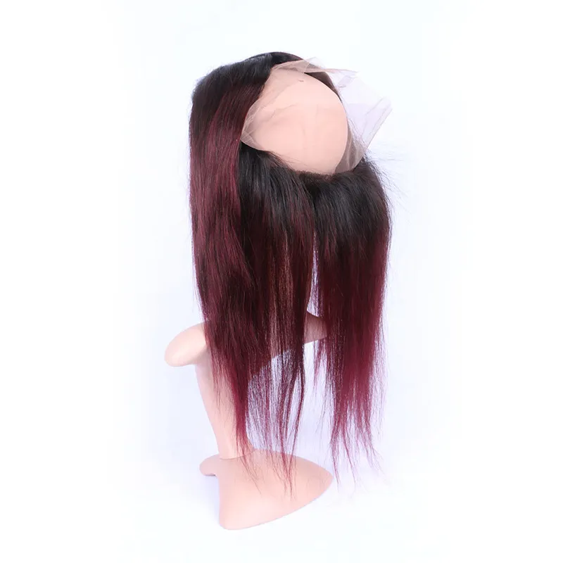 Vin Röd Ombre 360 ​​Band Lace Frontal Closure Pre Plocked Silky Rak 1B / 99J Bourgogne Red Brazilian Hair Full Frontal 360 Band stängning