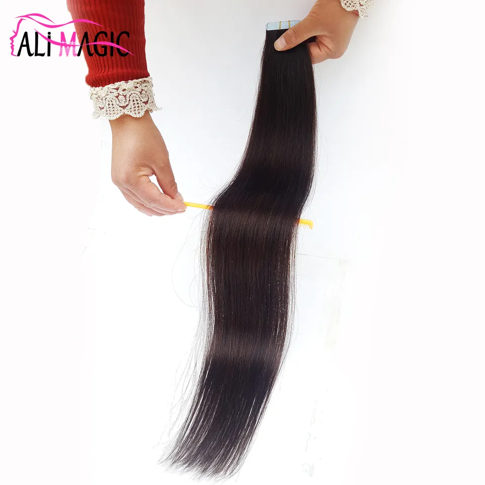 New tape in human hair extensiopns straight Darkest Brown skin weft tape hair extensions 100g 20'' 22'' 24inch