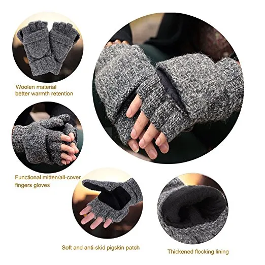 Winter Gloves Warm Wool Mittens With Mitten Cover Winter Warm Wool Knitted Convertible Gloves Mittens with Mitten Cover HJ131