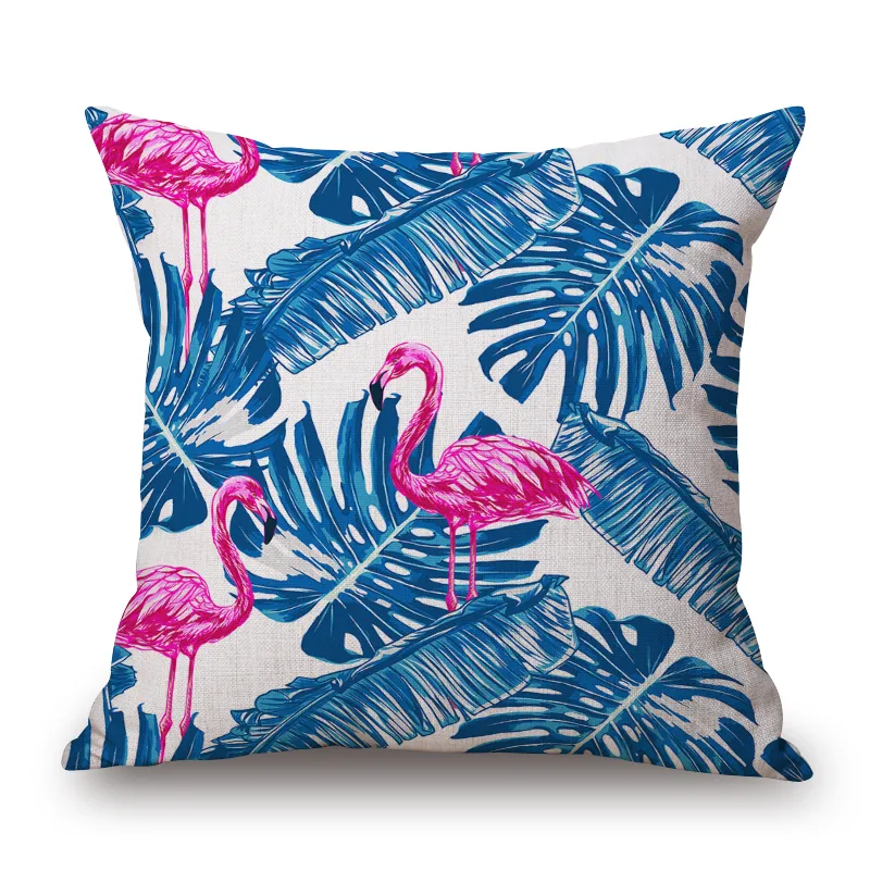 Moda Flamingo Poduszka Pokrywa Tropikalna Jungle Rzut Poszewka na Poszewka na Sofa Szezlong Rainforest Roślina Capa de Almofada 45cm Cojeines