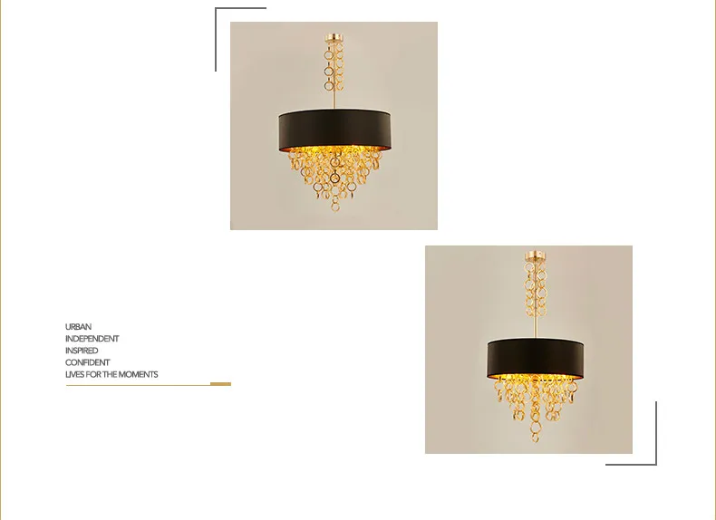 Contemporary Black Drum Shade Chandelier With Gold Rings Round Pendant