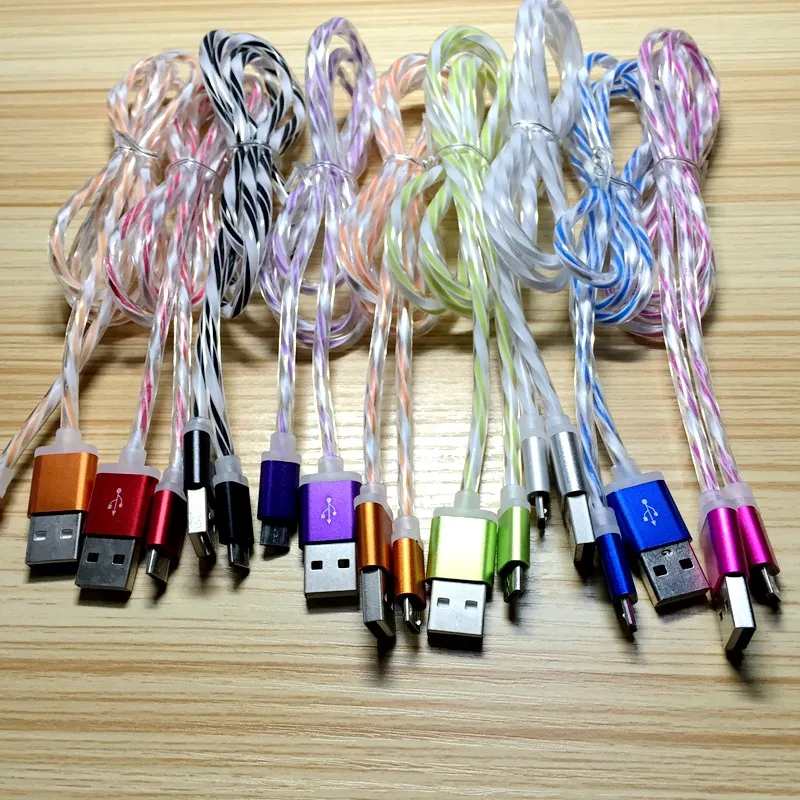 1M 3FT Arcobaleno Cristallo TPE OD4.0 Adattatore in metallo alluminio Cavo di ricarica Micro USB Sincronizzazione dati TELEFONO PAD 100 pz/lotto