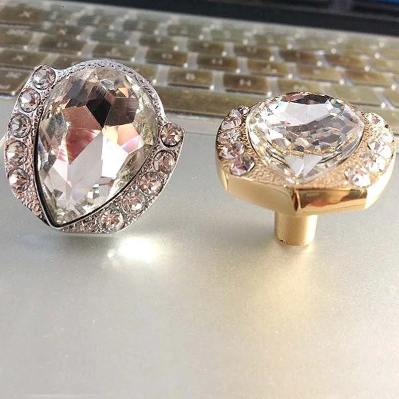 Moderne Mode Diamant Kristall zieht Möbelknopf Gold Silber Schublade Schrank Kommode Türgriffe Knöpfe