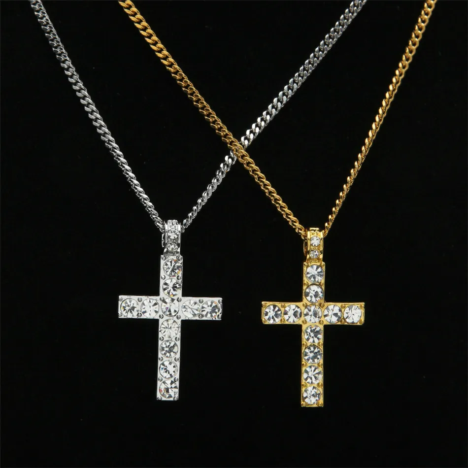 Egyptian Ankh With Cross Pendant Necklace Set Rhinestone Crystal Key To Life Egypt Cross Necklaces Hip Hop Jewelry Set310M