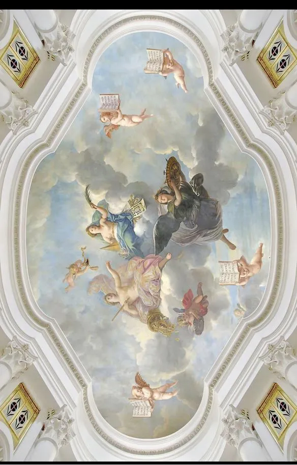 壁画天井ヨーロッパスタイル天使ゼニス壁画壁画3D壁紙テレビの背景のための3D壁紙