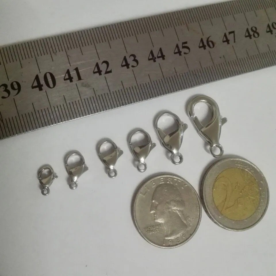 Factory direct 9mm 10mm 11mm 12mm 13mm 15mm Stainless steel lobster clasps & Hooks jewelry finding DIY High Polis229n