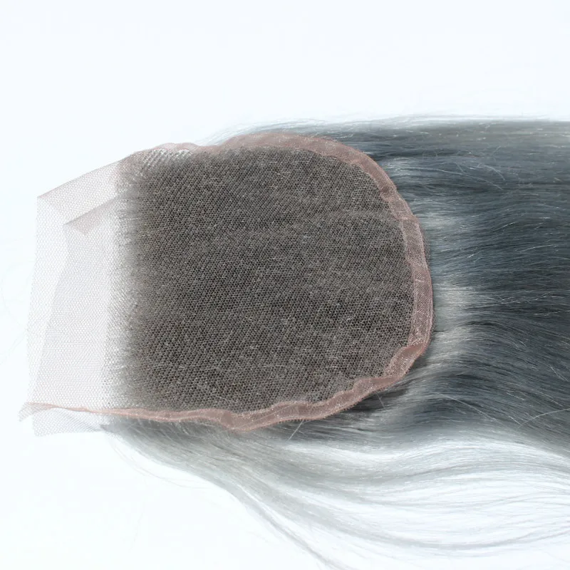 Fermeture de cheveux péruviens de couleur grise droite 4 