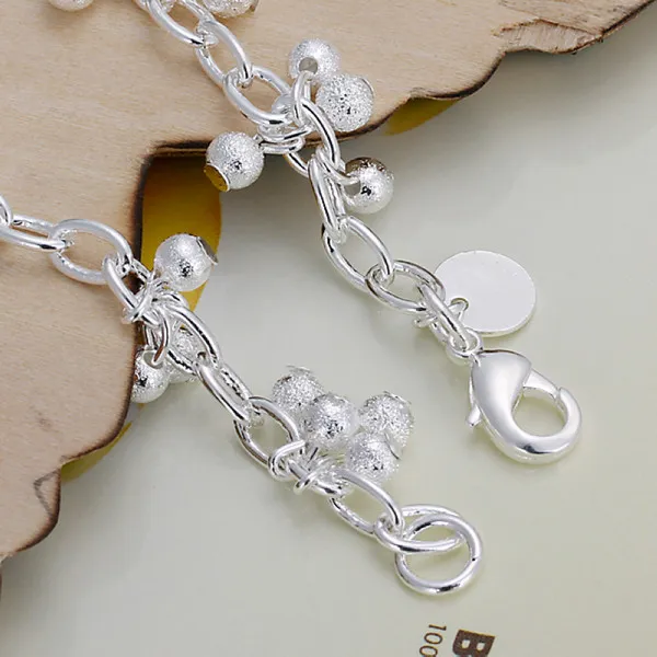 high quaity Hanging sand beads grape bracelet 925 silver charm bracelet 19cm DFMWB087,women's sterling silver plated jewelry bracelet