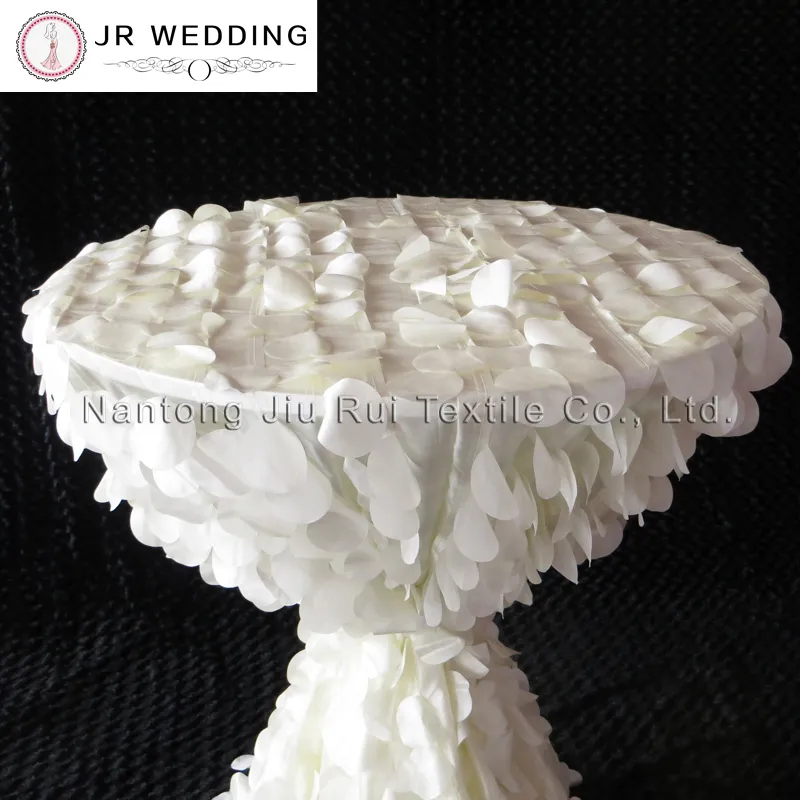 3D Ruffled Cream Leaf Shape Taffeta Table Cloth 132'' Round For 80CM Cocktail Cover Decoration